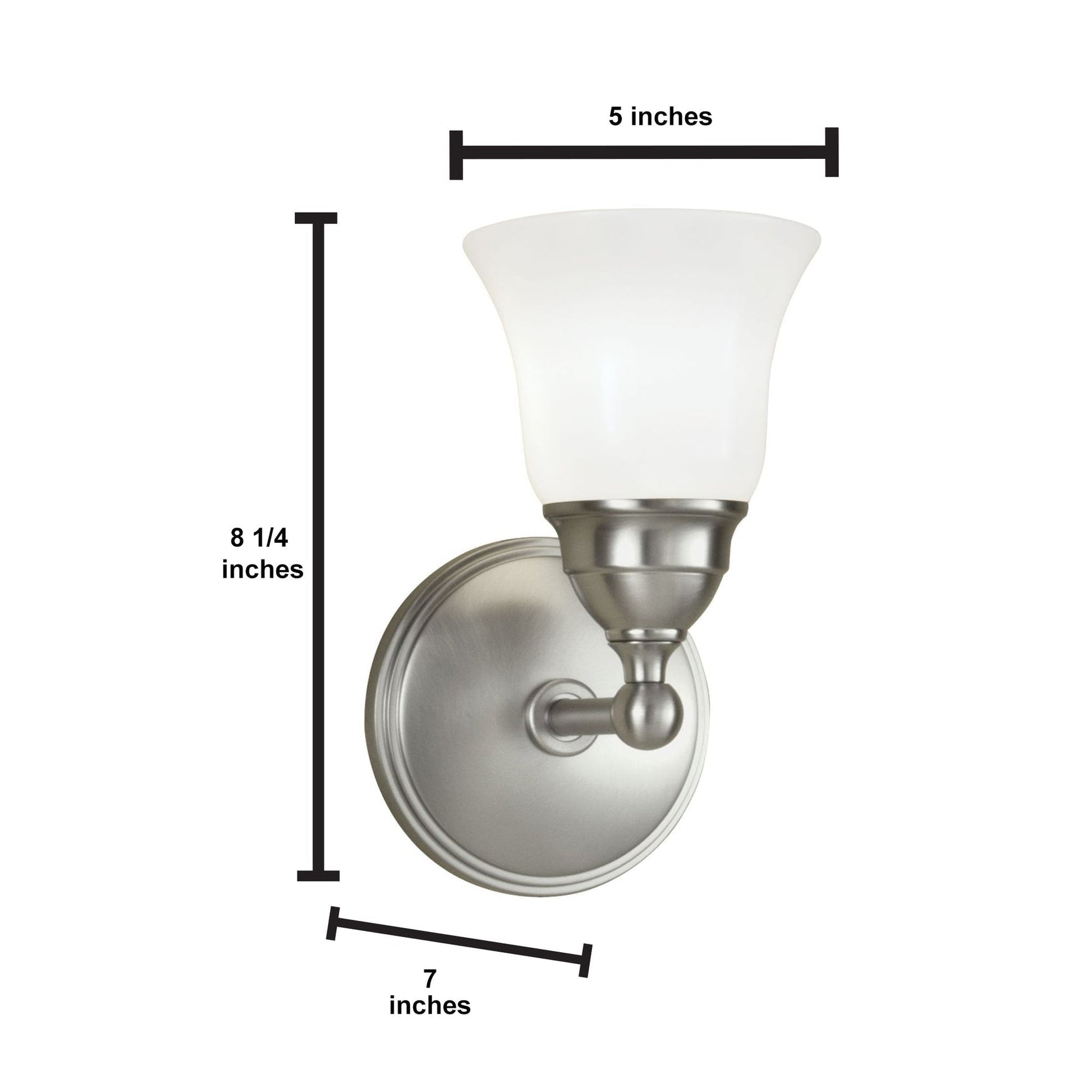 Norwell Lighting Sophie 8" x 5" 1-Light Sconce Brushed Nickel Vanity Light With Bell Shiny Opal Glass Diffuser