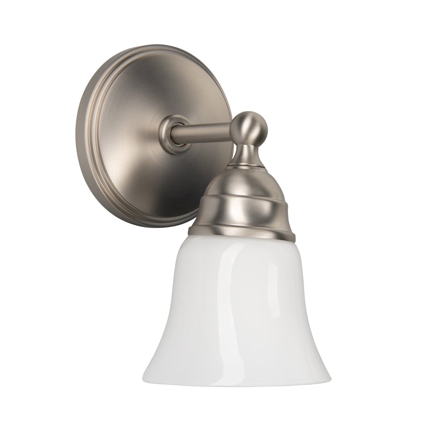 Norwell Lighting Sophie 8" x 5" 1-Light Sconce Brushed Nickel Vanity Light With Bell Shiny Opal Glass Diffuser