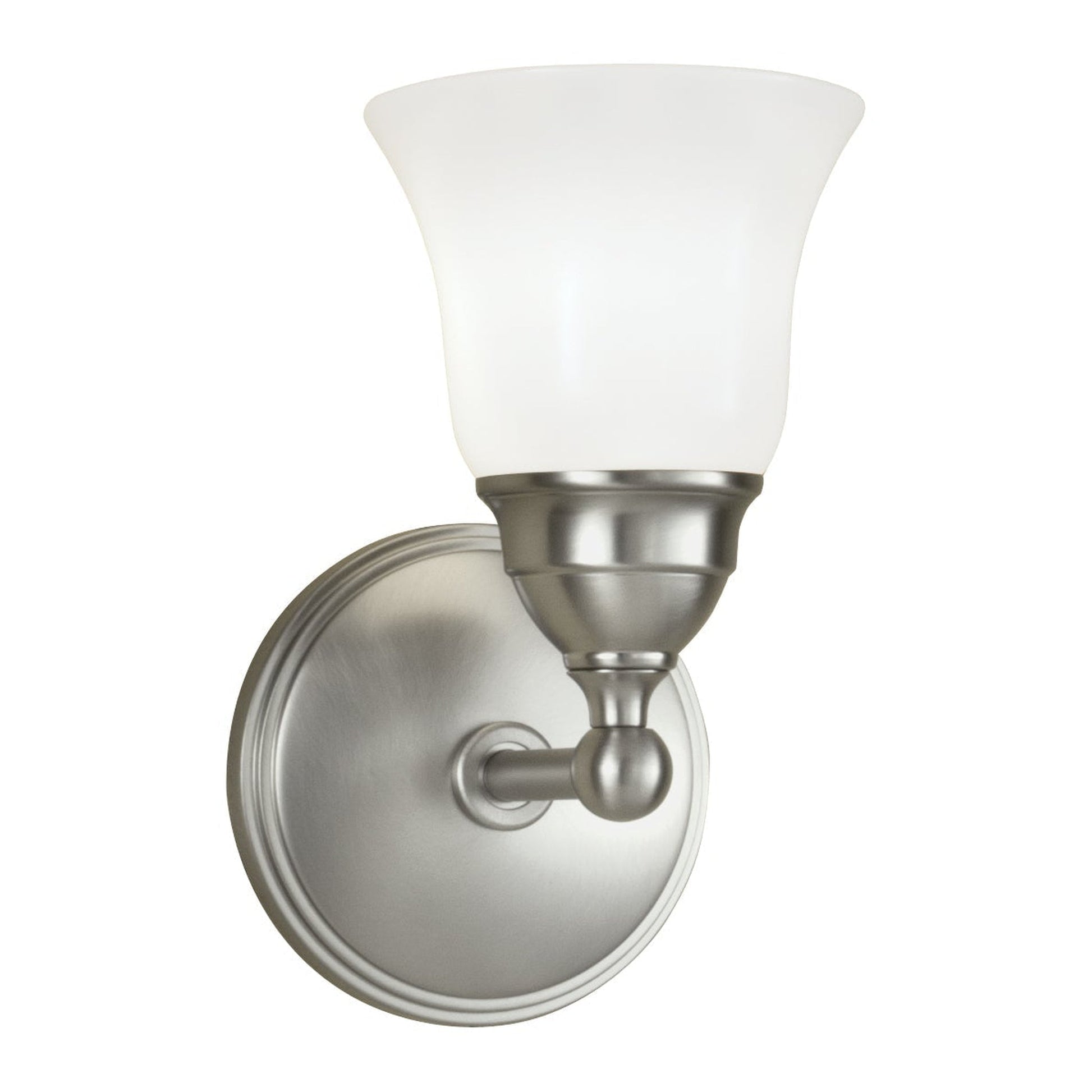 Norwell Lighting Sophie 8" x 5" 1-Light Sconce Brushed Nickel Vanity Light With Bell Shiny Opal Glass Diffuser