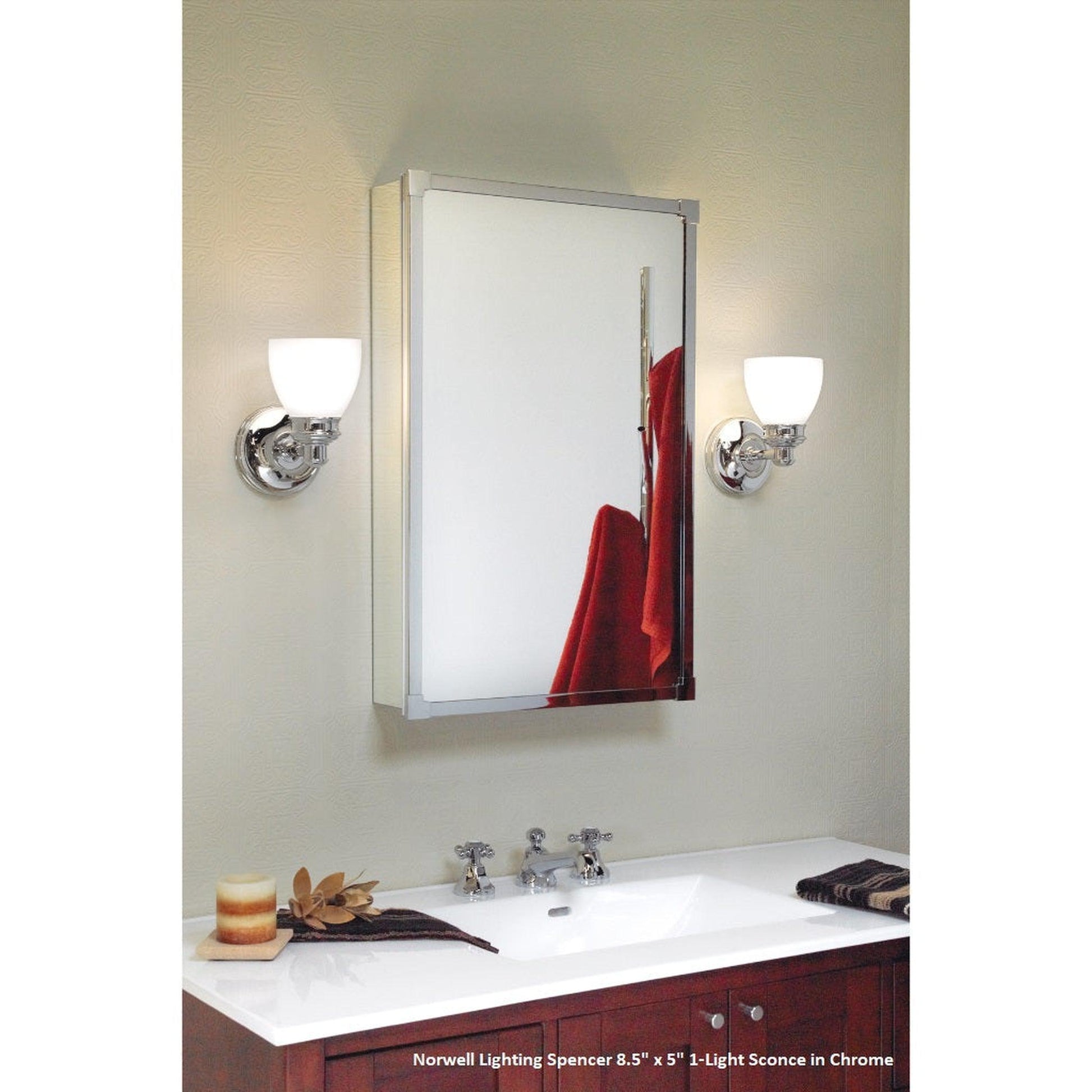 Norwell Lighting Spencer 9" x 5" 1-Light Sconce Chrome Vanity Light With Opal Glass Diffuser